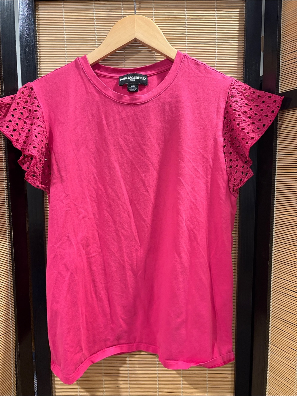Karl Lagerfeld Hot Pink Eyelet Flutter Sleeve Tee
